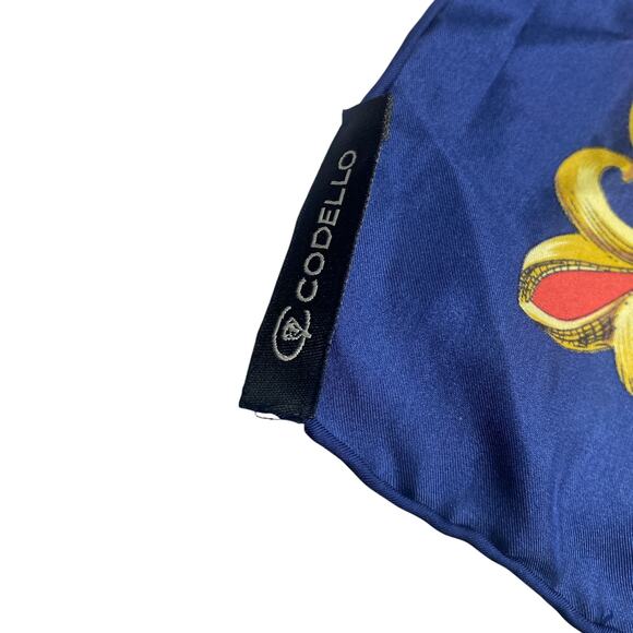 Codello Chain Printed Red Blue Gold Square Rolled Hem Scarf - Picture 3 of 7